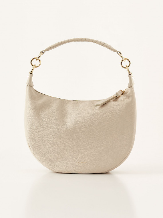 Leather handbag in ecru color