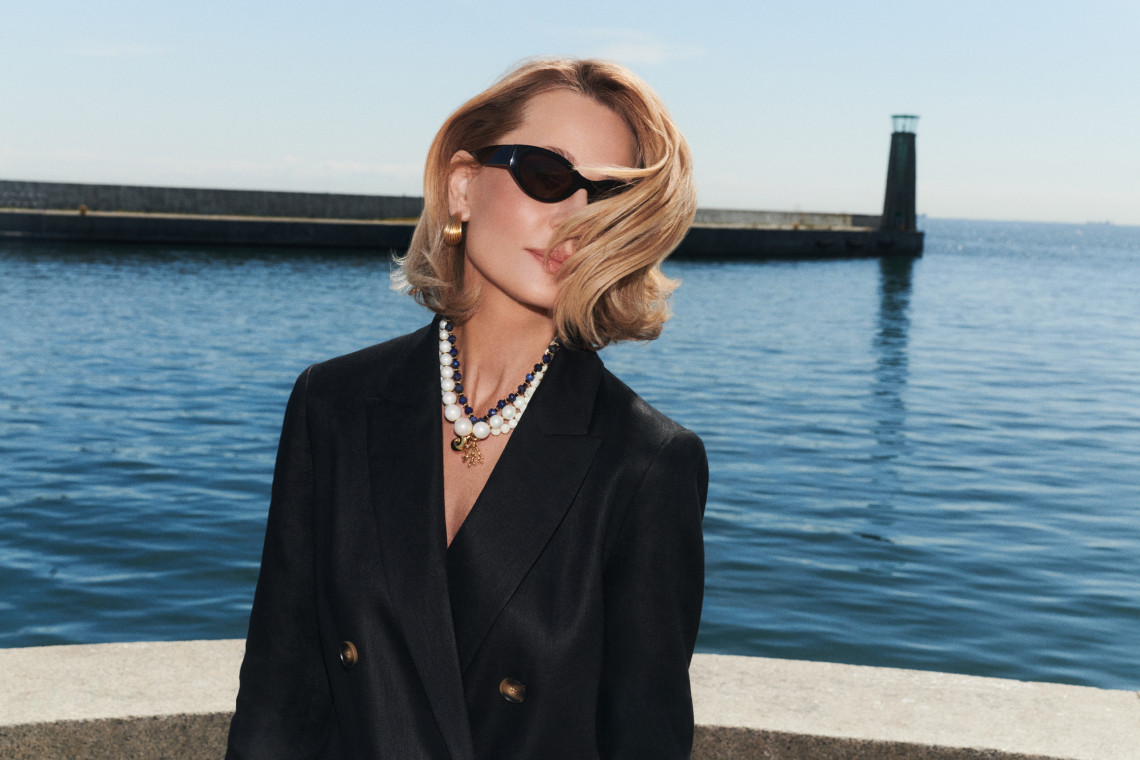Black double-breasted linen jacket