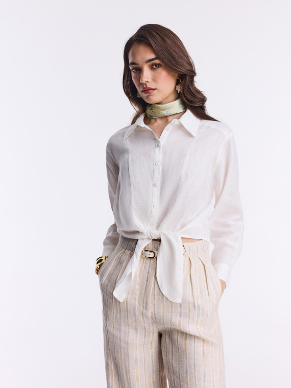 White linen shirt with a tie