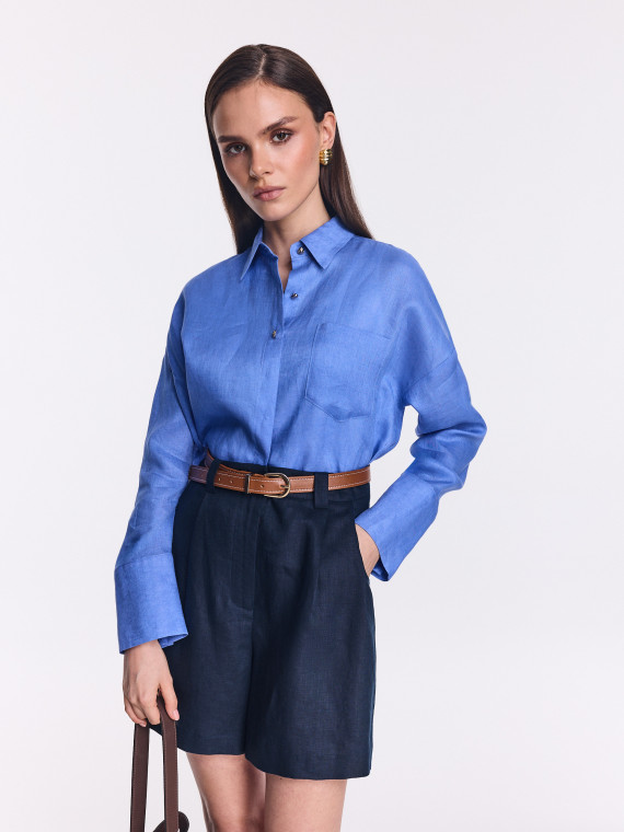 A blue linen shirt