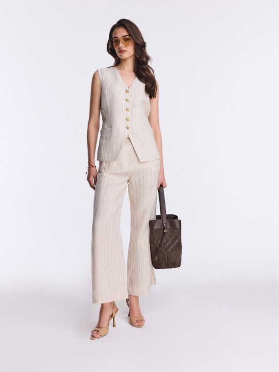 Linen trousers with metallic thread