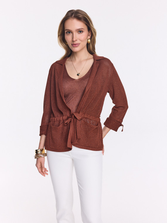 Openwork cardigan with metallic thread