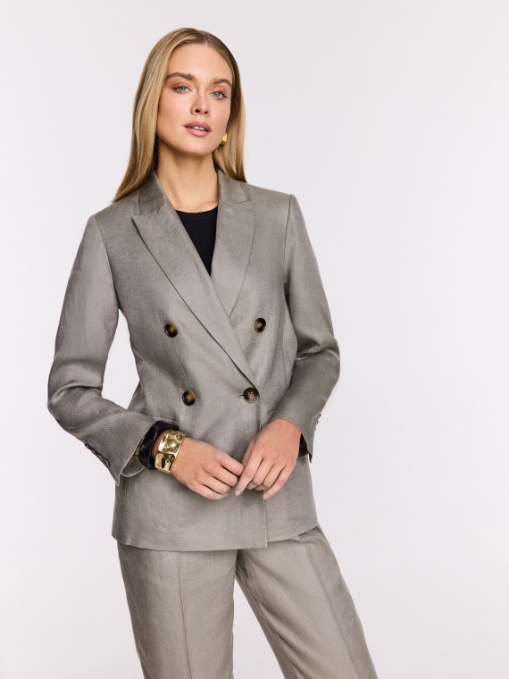 Khaki double-breasted linen jacket