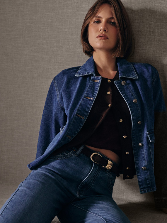 Denim jacket with decorative buttons