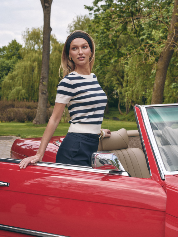 Striped sweater with a linen blend