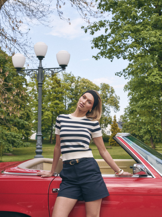 Striped sweater with a linen blend