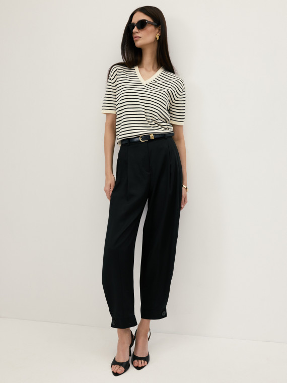 Black barrel-leg trousers made from lyocell