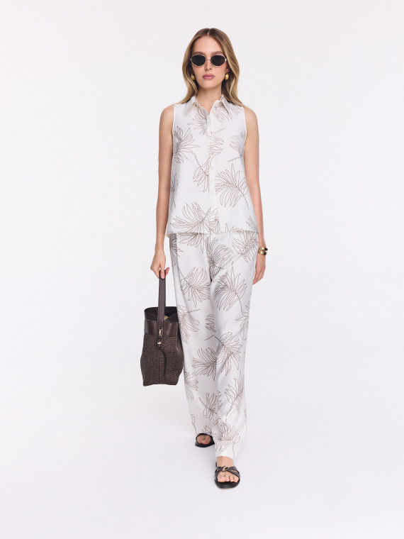 White wide-leg pants with a floral print