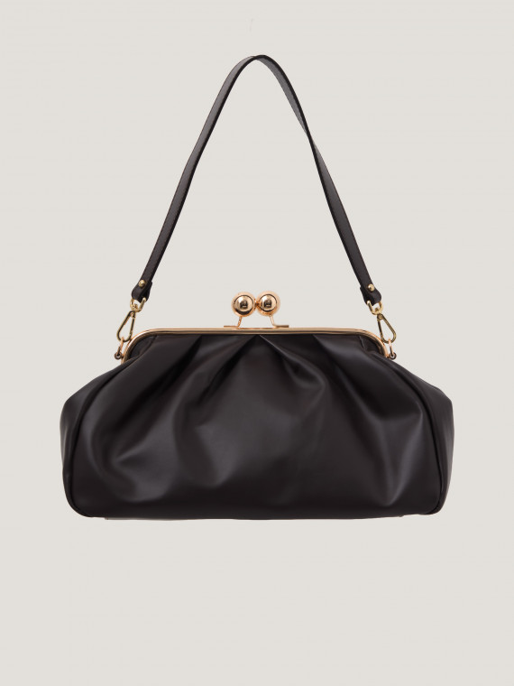A dark chocolate-coloured leather handbag