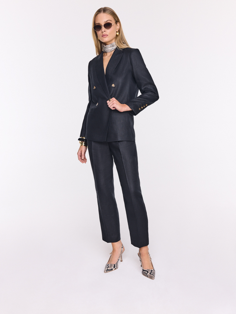 Black double-breasted linen jacket