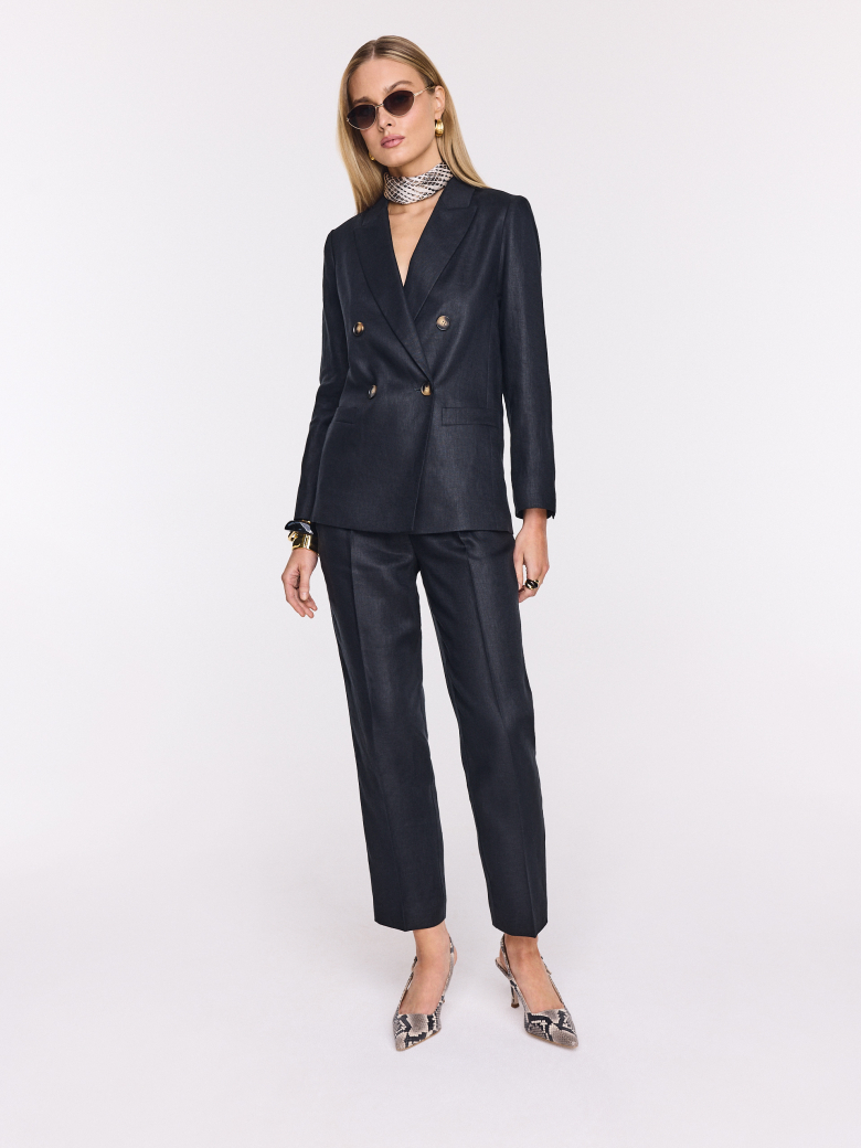 Black double-breasted linen jacket