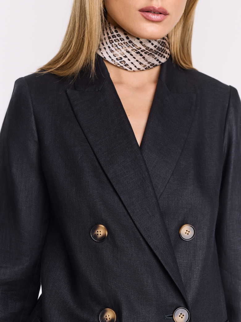 Black double-breasted linen jacket