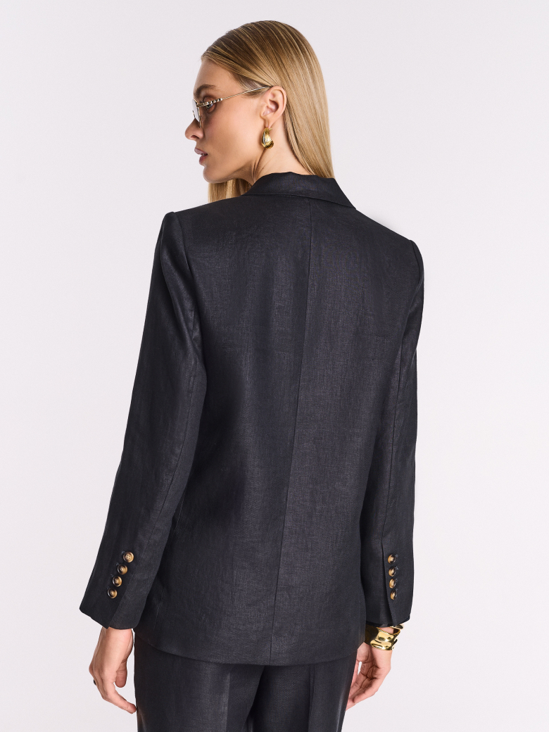 Black double-breasted linen jacket