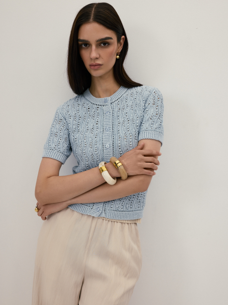 Openwork cardigan with short sleeves