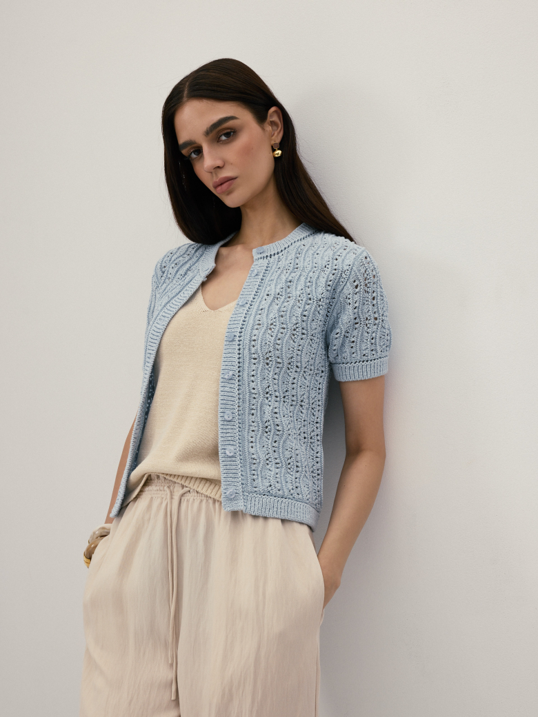 Openwork cardigan with short sleeves