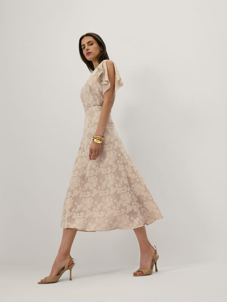 Beige midi dress with a jacquard pattern