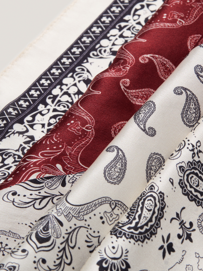 A silk scarf with a paisley pattern